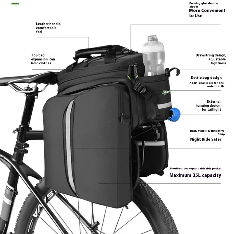 ROCKBROS A6 35L Bolsa Expansível para Bagageiro Traseiro de Bicicleta, Mochila para Bike de Montanha com Capa de Chuva