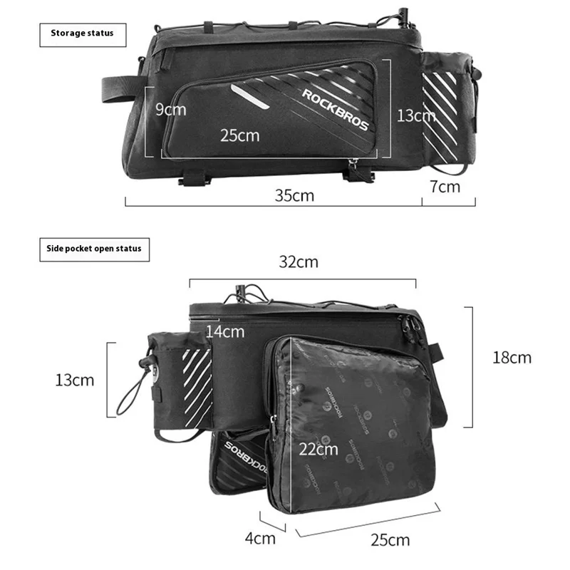 ROCKBROS A69 Expandable Bicycle Carrier Bag Reflective MTB Bike Rack Pannier Bag with Rain Cover