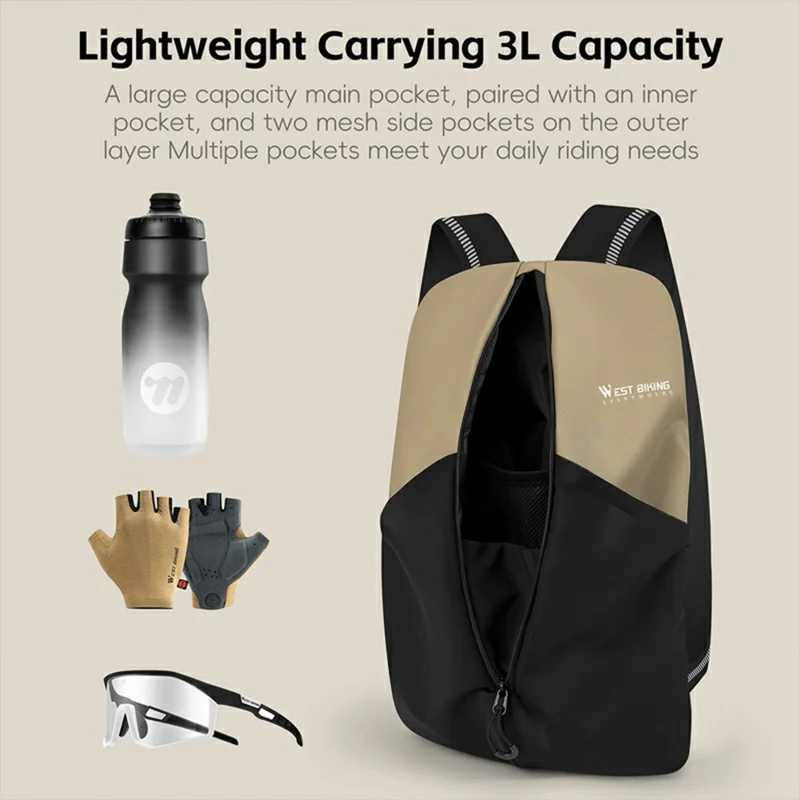 WEST BIKING YP0707416 Lightweight Backpack for Outdoor Cycling Reflective Portable Shoulder Pack - Light Khaki