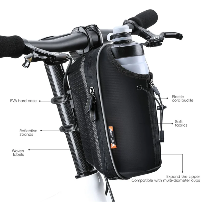 WEST BIKING YP0707410 Borsa Portabottiglie Pieghevole per Bicicletta Scooter Sacchetto di Stoccaggio per Tubo Anteriore con Sgancio Rapido