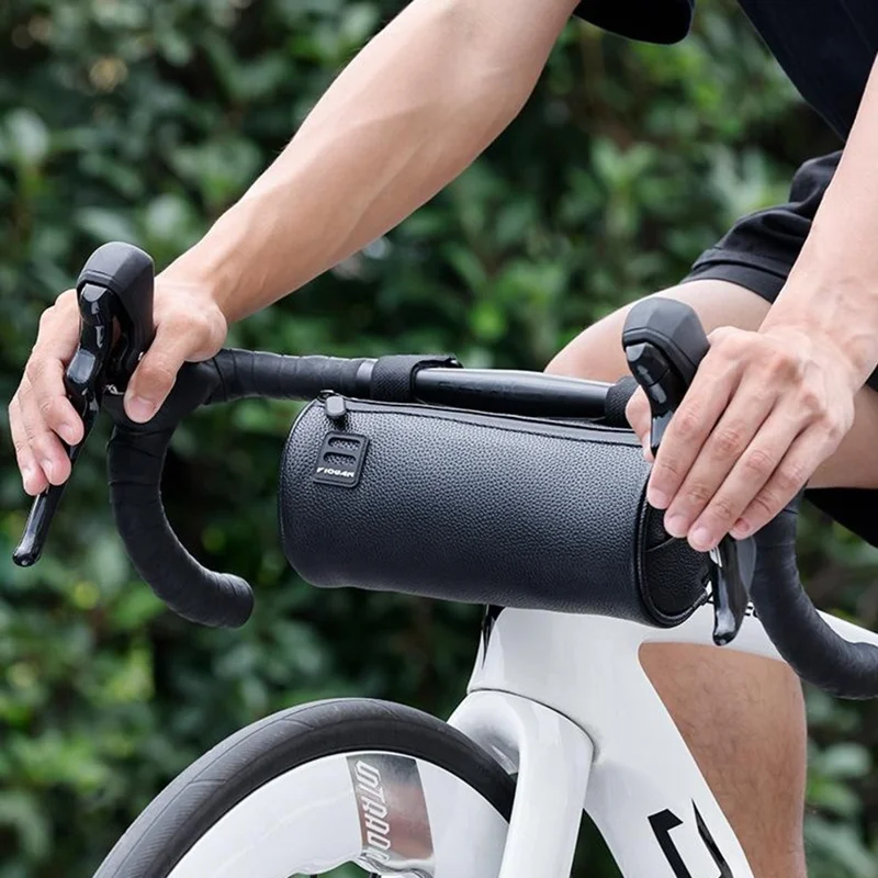 YIQUAN 07CD0044 1.8L Bicycle Handlebar Bag with Shoulder Strap Large Capacity PU Leather Waterproof Front Bag for Bike