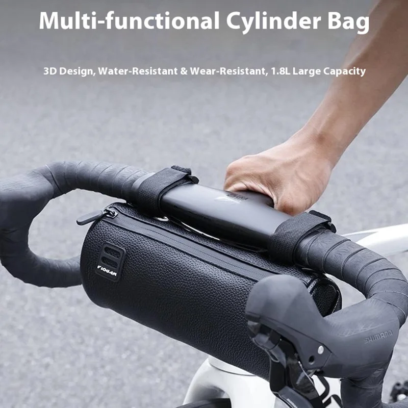 YIQUAN 07CD0044 1.8L Bicycle Handlebar Bag with Shoulder Strap Large Capacity PU Leather Waterproof Front Bag for Bike