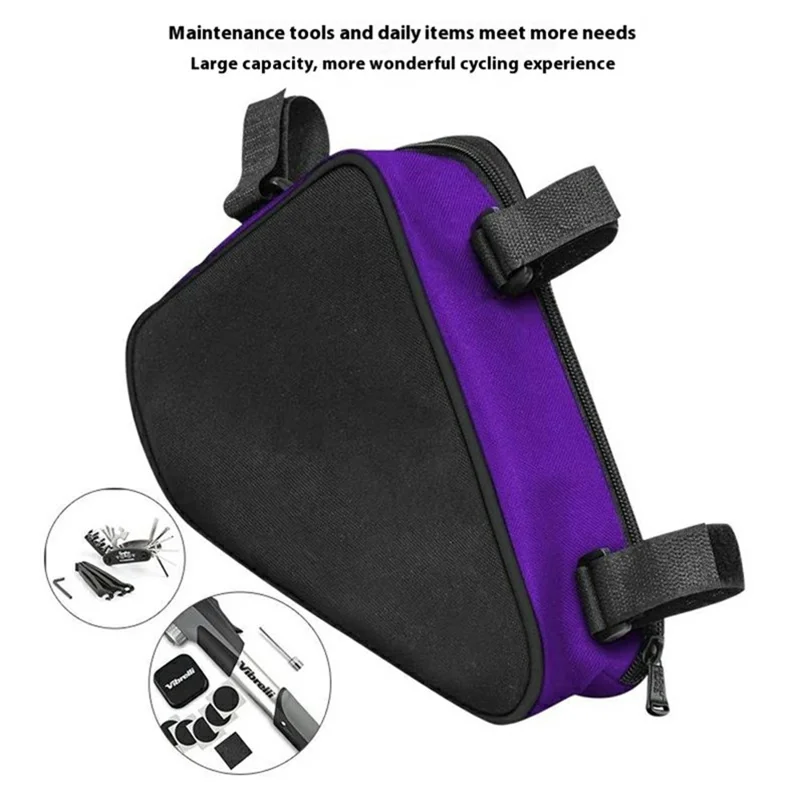 YF-CB003 Bike Frame Triangle Bag for Mountain Bicycle Waterproof Cycling Top Tube Pack, 28 x 18 x 5cm - Dark Purple