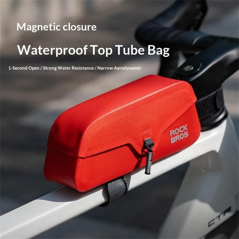 ROCKBROS 30120122 AS-133 Size S Bicycle Front Frame Bag Magnetic Flip Cover Waterproof Top Tube Bag for Road Mountain Bike - Blue