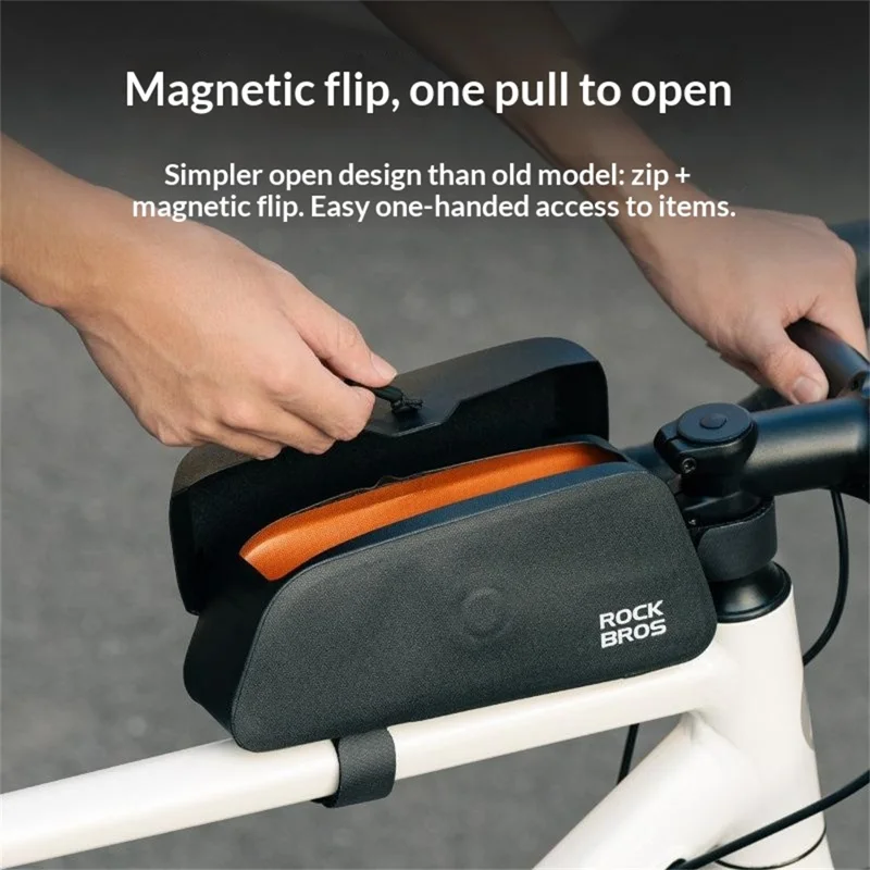 ROCKBROS 30120122 AS-133 0.6L Magnetic Bike Bag Waterproof Front Top Tube Bag for Road Mountain Bikes - Black