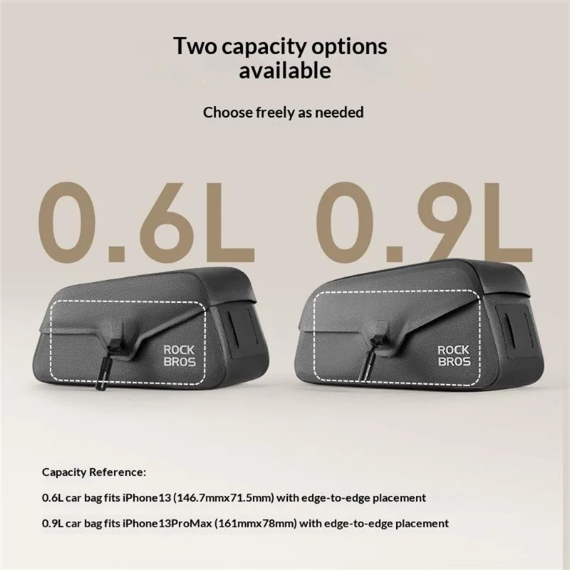 ROCKBROS 30120122 AS-133 0.6L Magnetic Bike Bag Waterproof Front Top Tube Bag for Road Mountain Bikes - Black