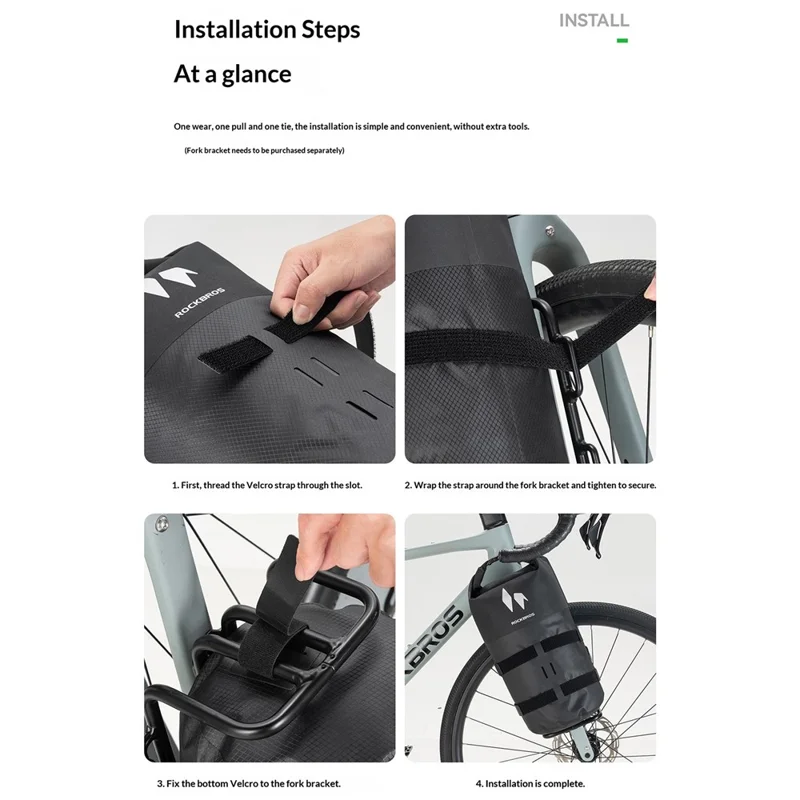 ROCKBROS 30140117 A19 30140117001 7L Large Capacity Bicycle Front Fork Rack Bag Waterproof Cycling Storage Bag - Black