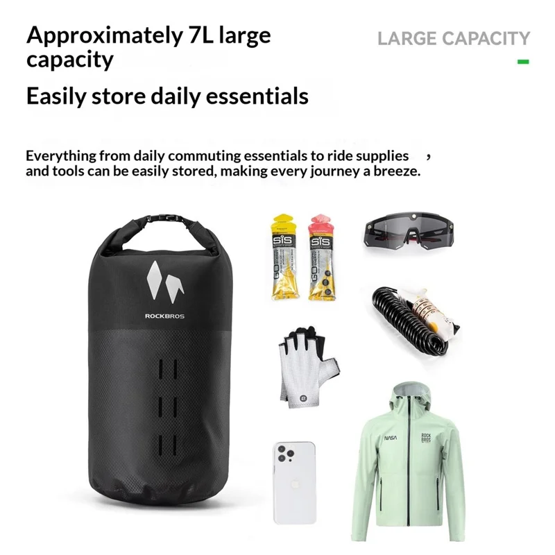 ROCKBROS 30140117 A19 30140117001 7L Large Capacity Bicycle Front Fork Rack Bag Waterproof Cycling Storage Bag - Black