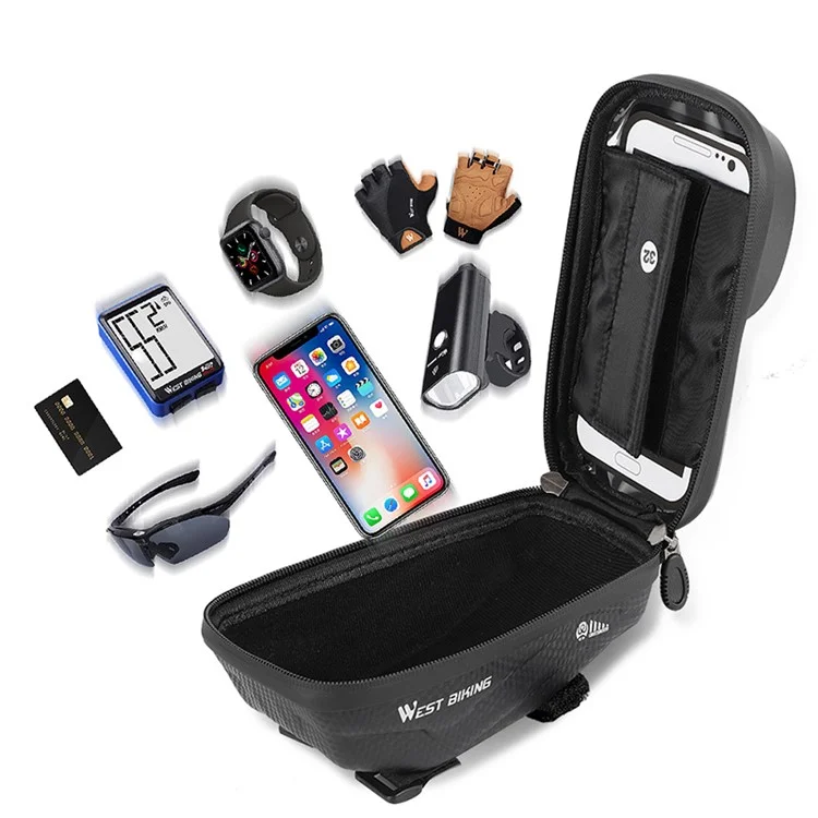 WEST BIKING Bike Bicycle Bag Waterproof Bike Phone Mount Bag Front Frame Top Tube Handlebar Bag with Touch Screen Holder Case for Phones