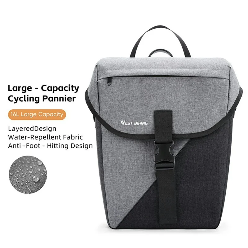 WEST BIKING YP0707428 Bicycle Pannier Bag 16L Rear Rack Pack Water Resistant for Cycling - Black  /  Grey