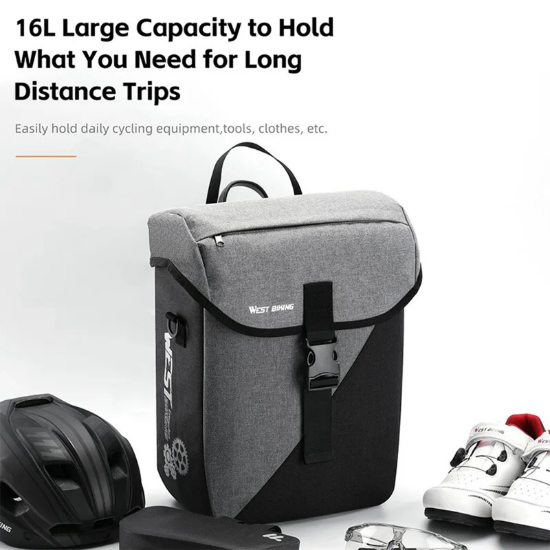 WEST BIKING YP0707428 Bicycle Pannier Bag 16L Rear Rack Pack Water Resistant for Cycling - Black  /  Grey