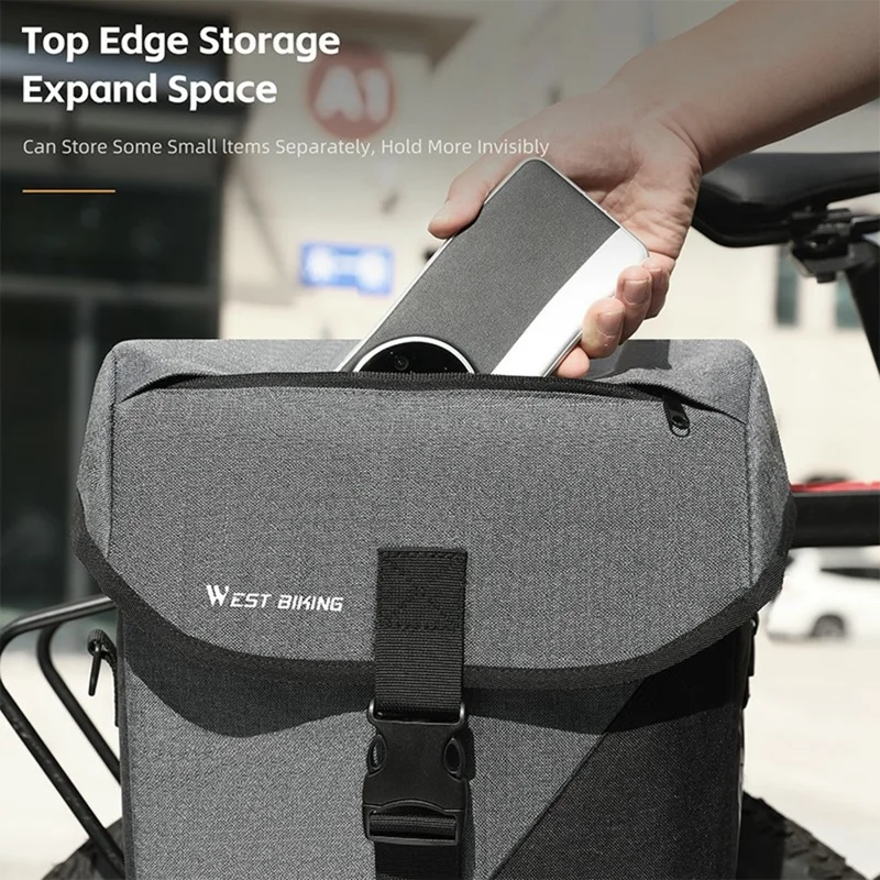 WEST BIKING YP0707428 Bicycle Pannier Bag 16L Rear Rack Pack Water Resistant for Cycling - Black  /  Grey