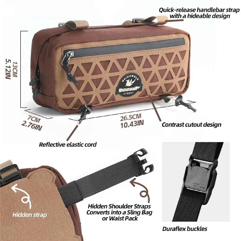 RHINOWALK BCT0209 Bicycle Front Handlebar Bag Cycling Storage Pouch Foldable Bike Head Pack for Outdoor - Brown