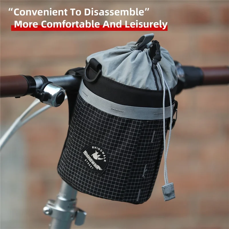 RHINOWALK BCT0207 2.5L Capacity Bicycle Handlebar Bag Foldable Bike Storage Bag with Separate Compartment and Carabiner - Black