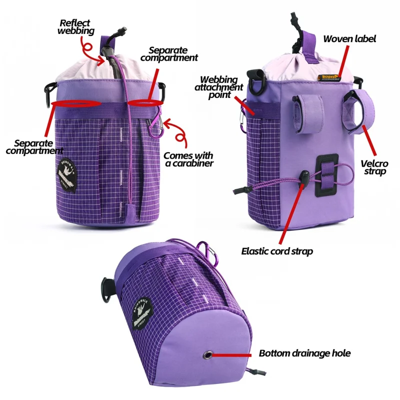 RHINOWALK BCT0207 2.5L Capacity Bicycle Handlebar Bag Foldable Bike Storage Bag with Separate Compartment and Carabiner - Black