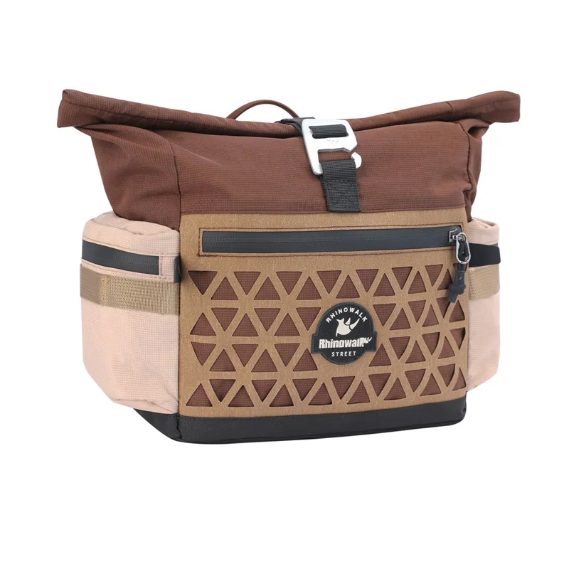 RHINOWALK BCT0208 For Folding Bike 6.5L Handlebar Bag with Shoulder Strap Cycling Storage Bag with Rain Cover - Coffee
