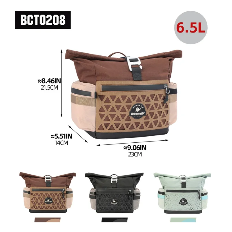 RHINOWALK BCT0208 For Folding Bike 6.5L Handlebar Bag with Shoulder Strap Cycling Storage Bag with Rain Cover - Coffee