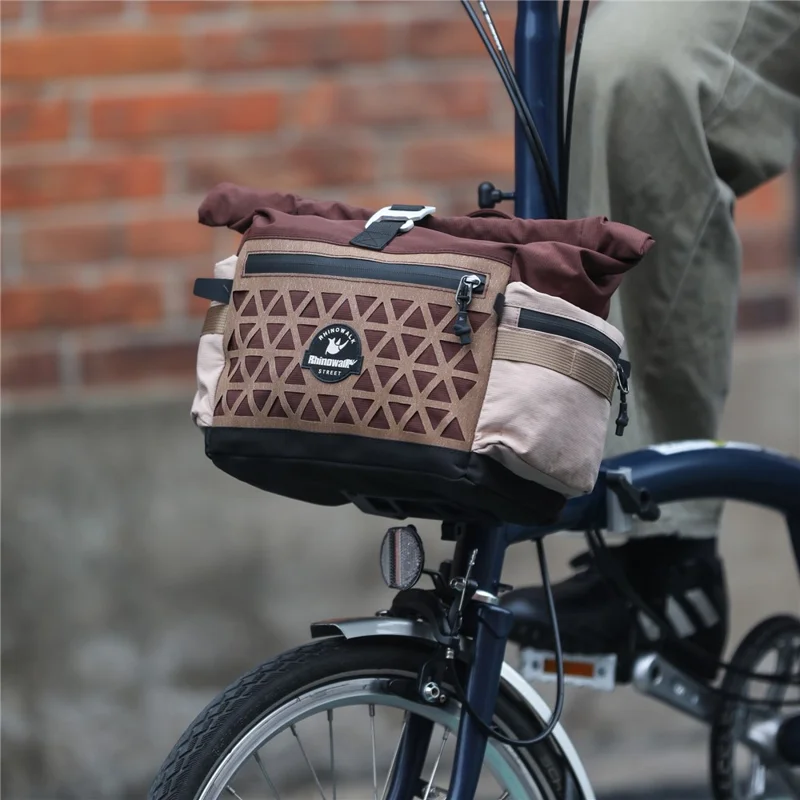 RHINOWALK BCT0208 For Folding Bike 6.5L Handlebar Bag with Shoulder Strap Cycling Storage Bag with Rain Cover - Coffee
