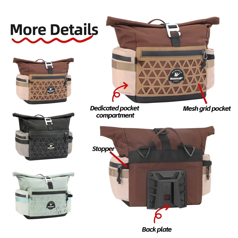 RHINOWALK BCT0208 For Folding Bike 6.5L Handlebar Bag with Shoulder Strap Cycling Storage Bag with Rain Cover - Coffee