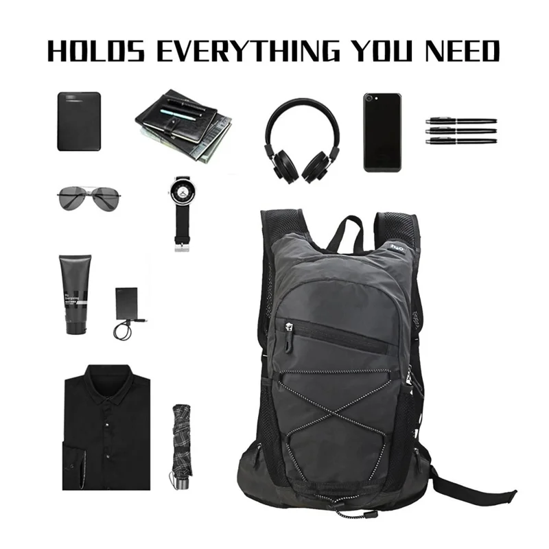 Running Cycling Backpack Reflective Lightweight Outdoor Sports Pack Water Bladder Compatible - Black