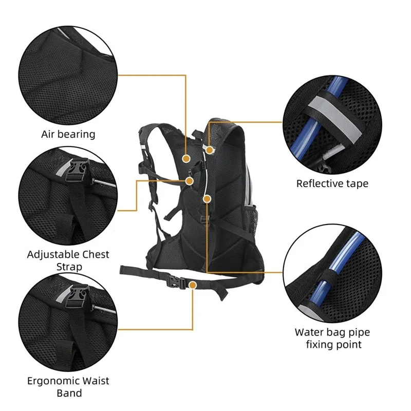 Running Cycling Backpack Reflective Lightweight Outdoor Sports Pack Water Bladder Compatible - Black