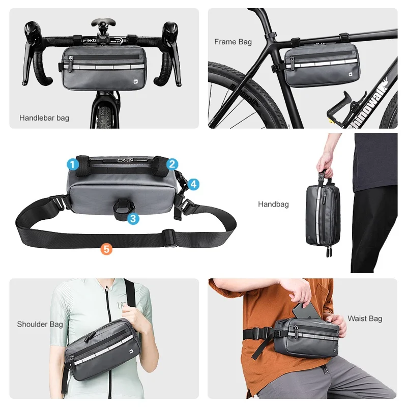 RHINOWALK Multifunctional Handlebar Bike Bag Bicycle Front Bag Shoulder Bag Waist Bag - Grey
