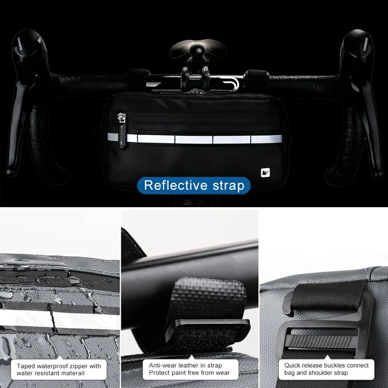 RHINOWALK Multifunctional Handlebar Bike Bag Bicycle Front Bag Shoulder Bag Waist Bag - Grey