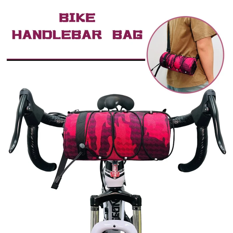 2.4L Capacity Waterproof Bike Handlebar Bag Multifunctional Cycling Storage Pouch - Crimson Camouflage