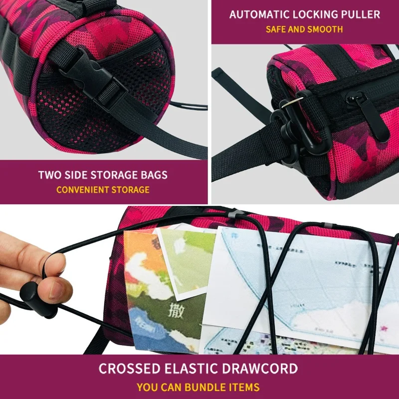 2.4L Capacity Waterproof Bike Handlebar Bag Multifunctional Cycling Storage Pouch - Crimson Camouflage