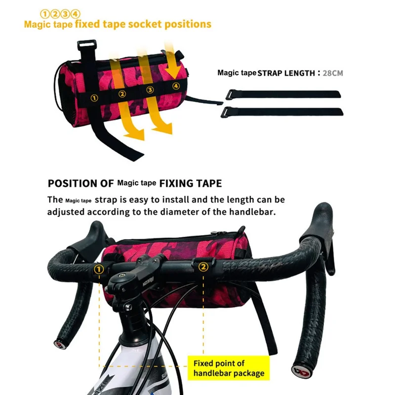 2.4L Capacity Waterproof Bike Handlebar Bag Multifunctional Cycling Storage Pouch - Crimson Camouflage