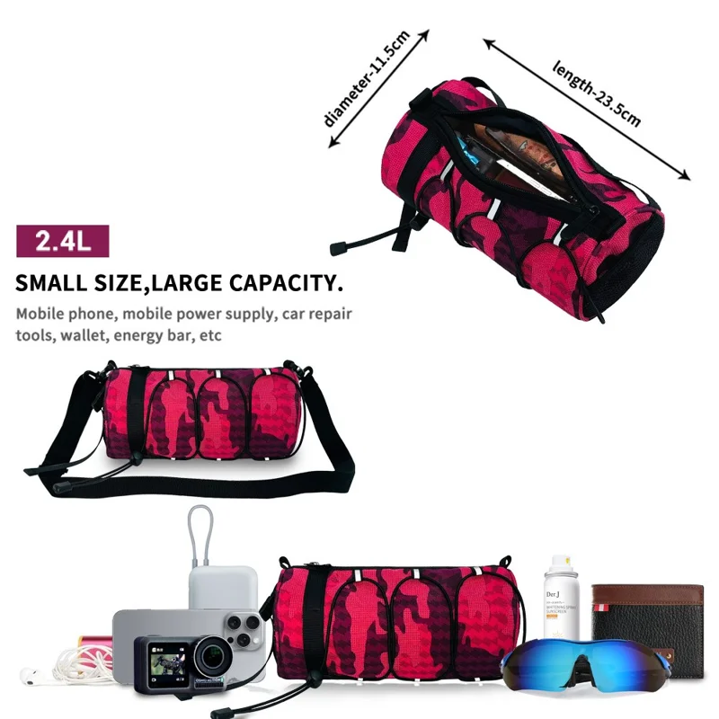 2.4L Capacity Waterproof Bike Handlebar Bag Multifunctional Cycling Storage Pouch - Crimson Camouflage