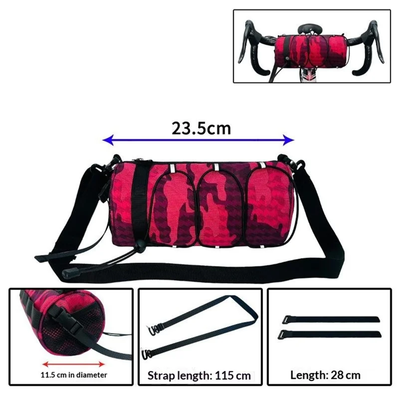2.4L Capacity Waterproof Bike Handlebar Bag Multifunctional Cycling Storage Pouch - Crimson Camouflage
