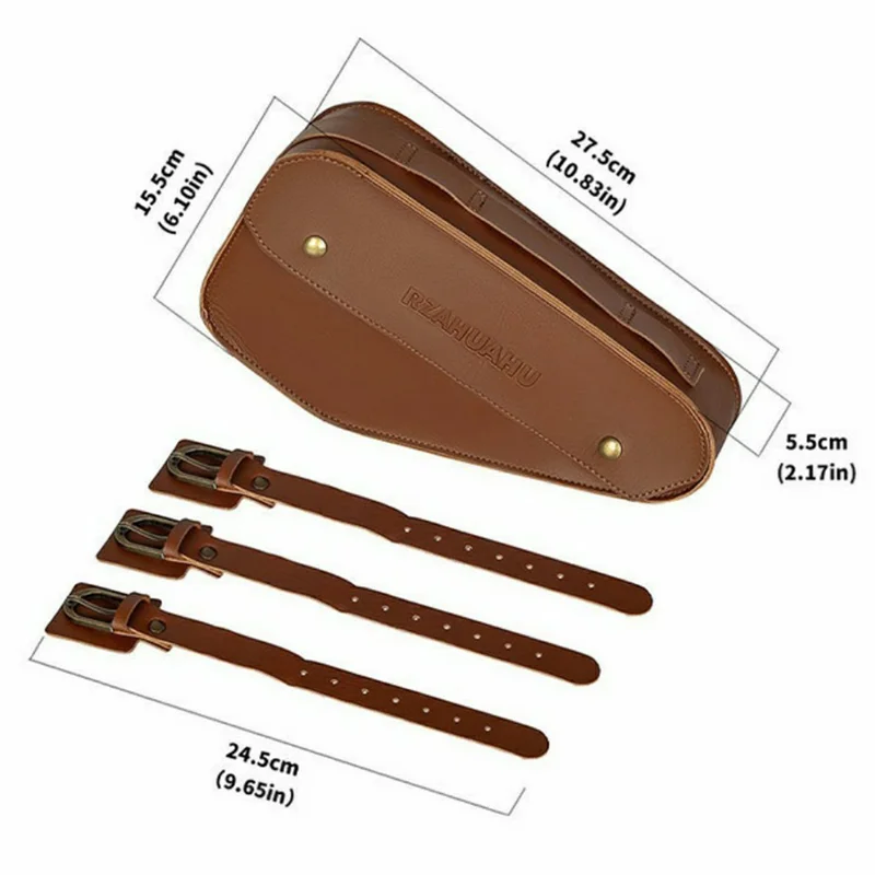 RZAHUAHU YA682 1.5L Waterproof PU Leather Bicycle Frame Bag Triangle Storage for Cycling - Dark Brown