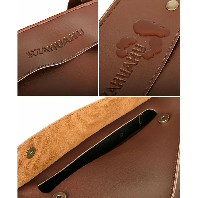 RZAHUAHU YA682 1.5L Waterproof PU Leather Bicycle Frame Bag Triangle Storage for Cycling - Dark Brown