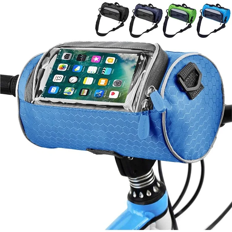 Electric Scooter Bike Handlebar Touch Screen Mobile Phone Pocket Waterproof Front Storage Bag - Blue
