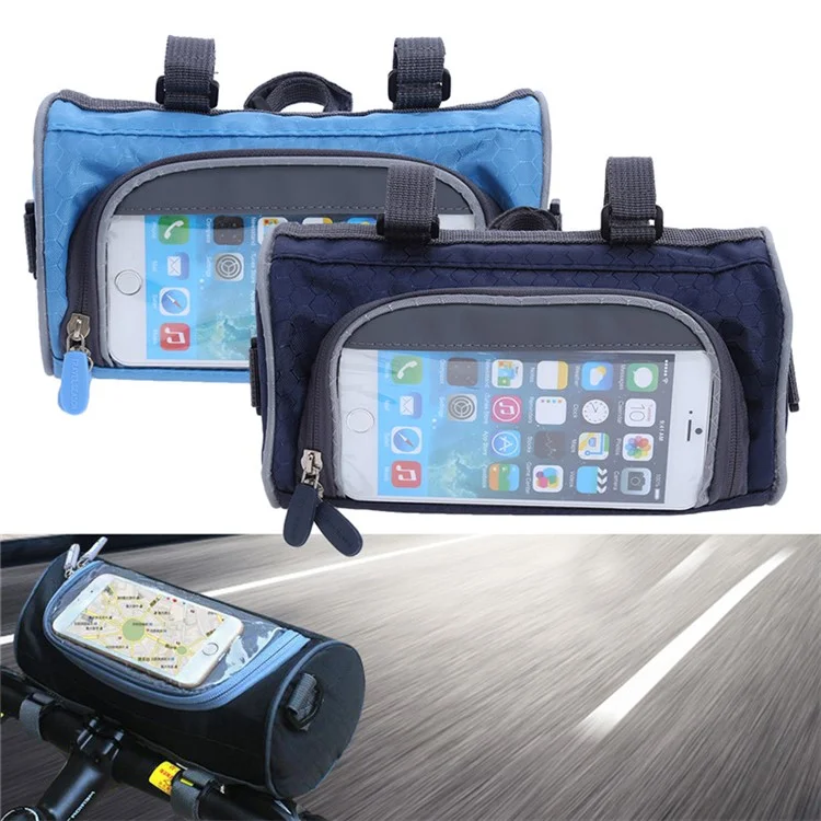 Electric Scooter Bike Handlebar Touch Screen Mobile Phone Pocket Waterproof Front Storage Bag - Blue