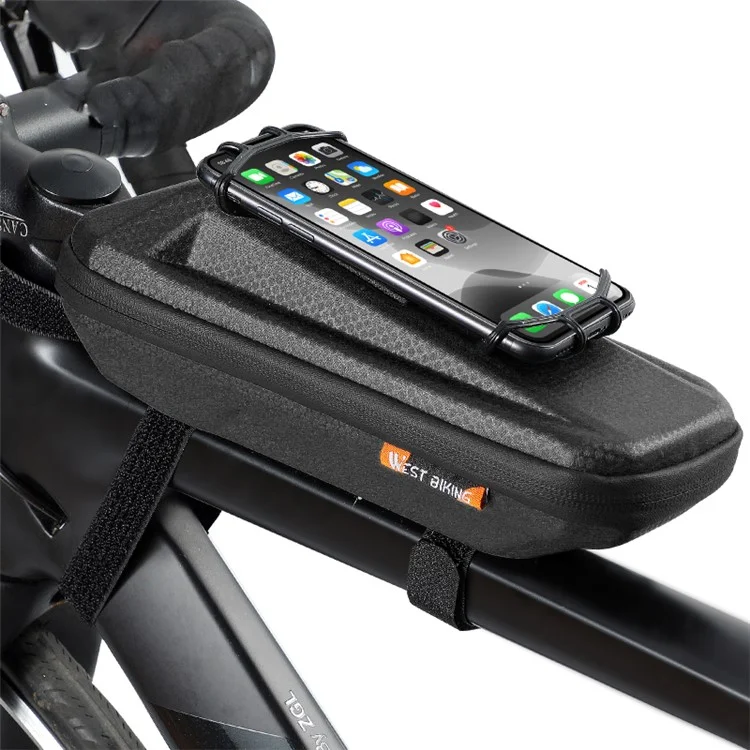 WEST BIKING YP0707263 Bolsa de Cuadro Delantera para Bicicleta Impermeable con Soporte para Teléfono Móvil - Negro