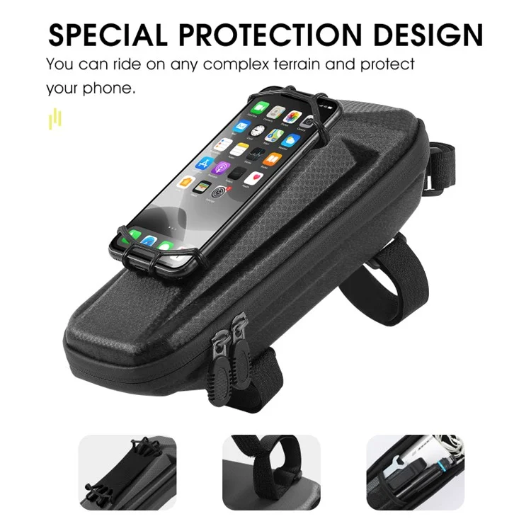WEST BIKING YP0707263 Bolsa de Cuadro Delantera para Bicicleta Impermeable con Soporte para Teléfono Móvil - Negro