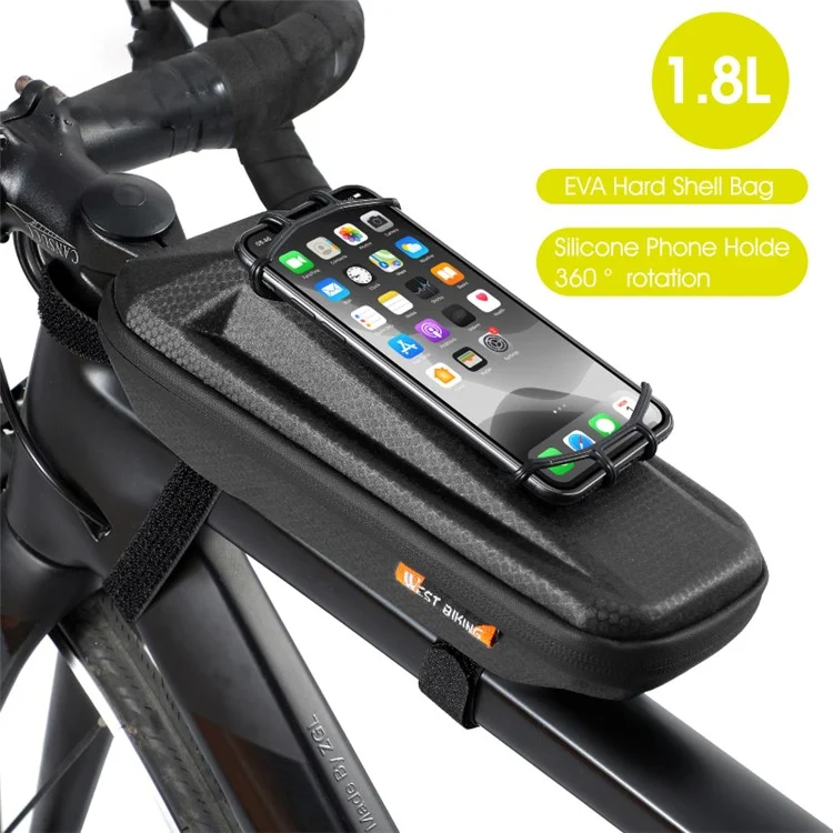 WEST BIKING YP0707263 Bolsa de Cuadro Delantera para Bicicleta Impermeable con Soporte para Teléfono Móvil - Negro