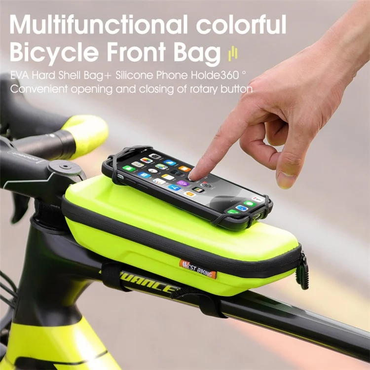 WEST BIKING YP0707263 Bolsa de Cuadro Delantera para Bicicleta Impermeable con Soporte para Teléfono Móvil - Negro