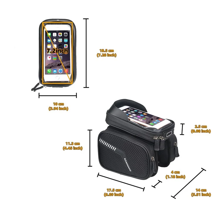 Bolsa de Quadro da Bicicleta Impermeável para Ciclismo 7.2-inch Telefone Touchscreen Viseira Bolsa de Armazenamento Bicicleta Top Tube