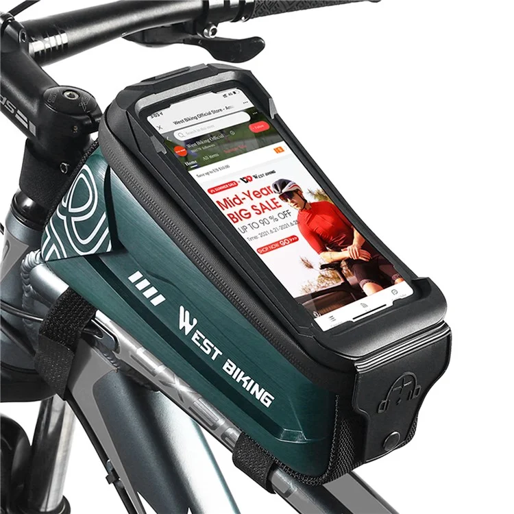 WEST BIKING YP0707275 2.5L Bike Bicycle Top Tube Bag Front Beam Touch Screen Phone Holder Storage Bag - Blackish Green