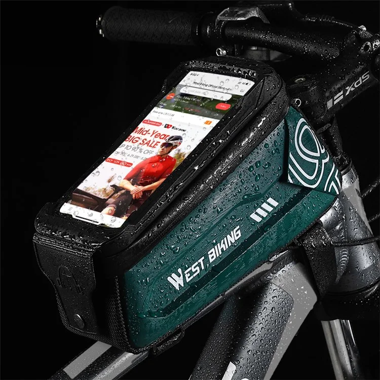 WEST BIKING YP0707275 2.5L Bike Bicycle Top Tube Bag Front Beam Touch Screen Phone Holder Storage Bag - Blackish Green