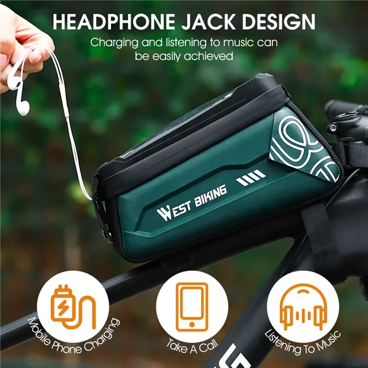 West Biking YP0707275 2.5L Bicicleta Bicicleta Tubo Tubo Bolsa Frente Beam Toque Telefone Titular Saco De Armazenamento - Verde Negruzco