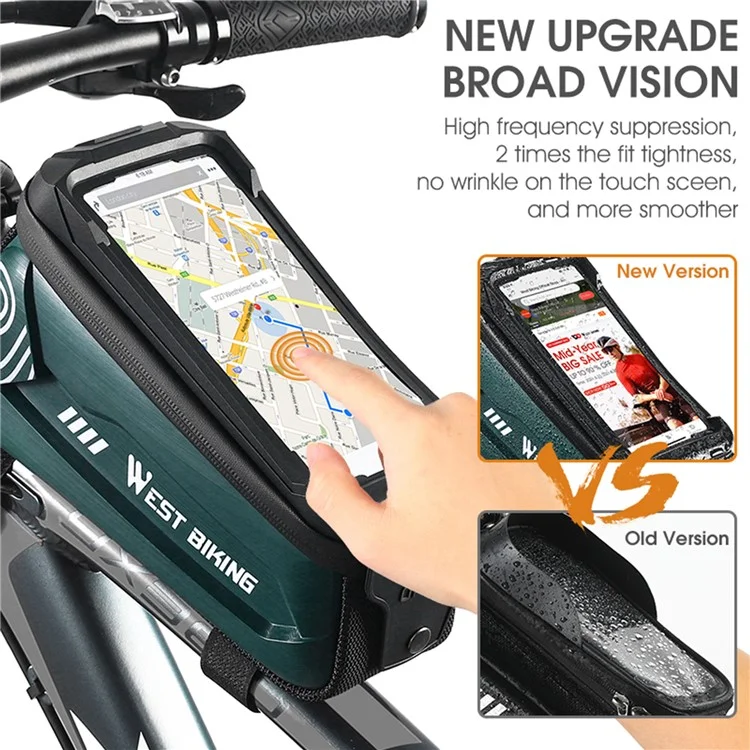 WEST BIKING YP0707275 2.5L Bike Bicycle Top Tube Bag Front Beam Touch Screen Phone Holder Storage Bag - Blackish Green