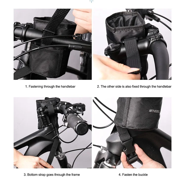 WHEEL UP SH006 Bike Handlebar Stem Bag Bicycle Water Bottle Holder Bag Shoulder Bag No Screws Installation Magic Tape Fastener for All Bikes Daily Use Touring Commuting - Black