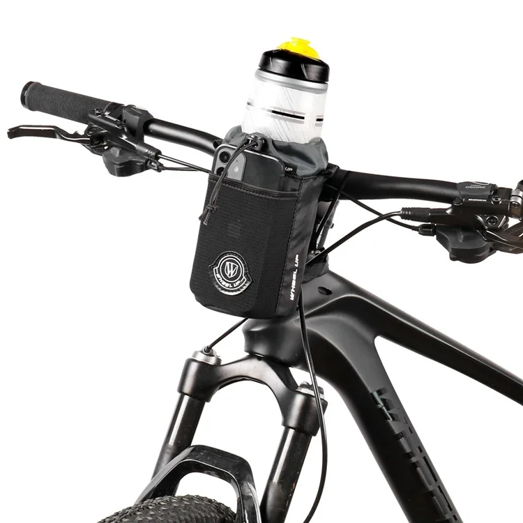 WHEEL UP SH006 Bike Handlebar Stem Bag Bicycle Water Bottle Holder Bag Shoulder Bag No Screws Installation Magic Tape Fastener for All Bikes Daily Use Touring Commuting - Black