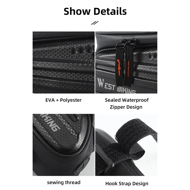 WEST BIKING YP0707283 1.5L Carbon Fiber Hard Shell Bike Phone Bag Waterproof Sensitive Touch Screen Front Frame Phone Bag