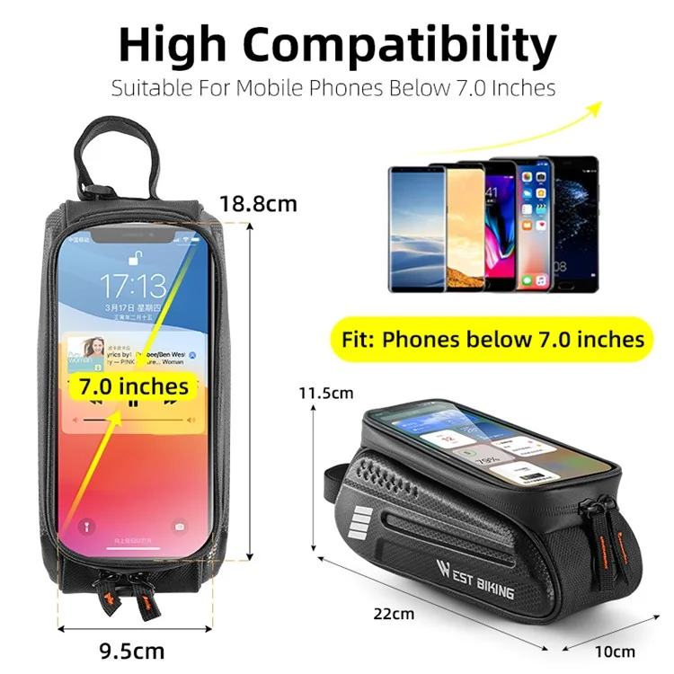 WEST BIKING YP0707283 1.5L Carbon Fiber Hard Shell Bike Phone Bag Waterproof Sensitive Touch Screen Front Frame Phone Bag