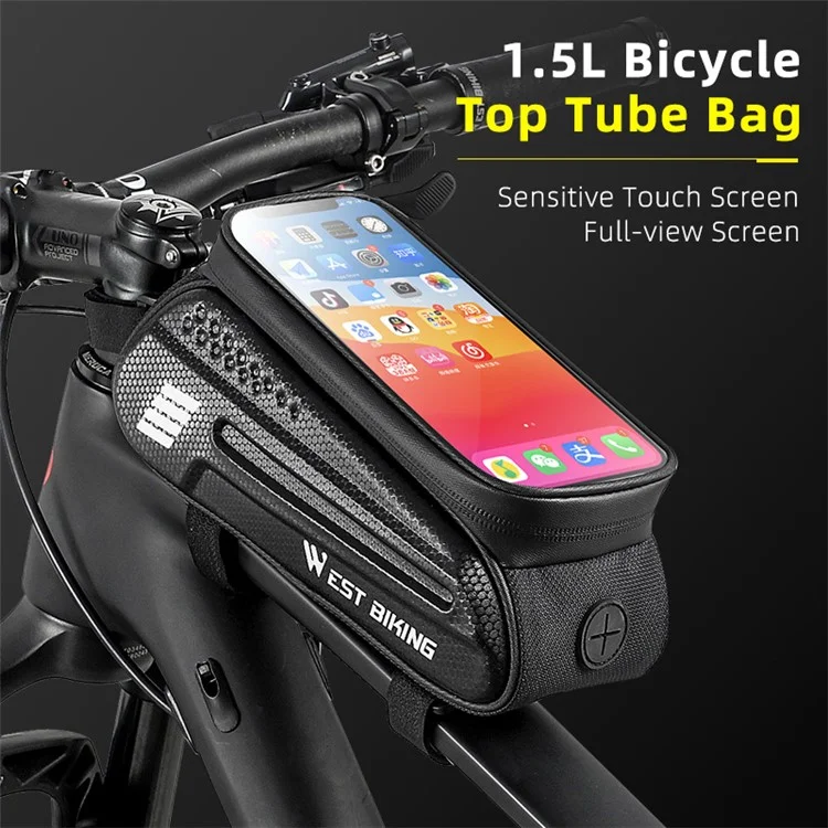 West Biking YP0707283 1,5 l Fibre Carbone Hard Shell Bike Phone Sac de Téléphone Imperméable Sac de Téléphone à Écran Tactile Sensible